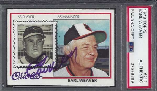 1978 Topps Earl Weaver Signed Card PSA