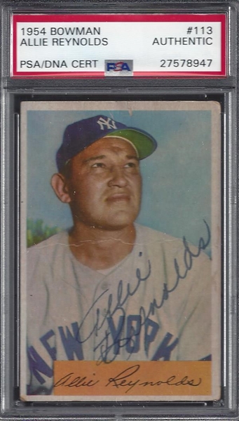 1954 Allie Reynolds Bowman Signed Card PSA