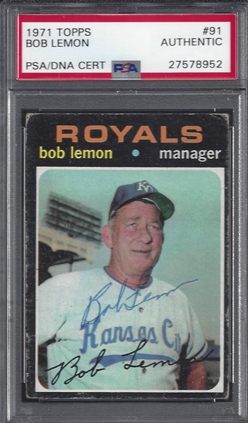 1971 Bob Lemon Topps Signed Card PSA