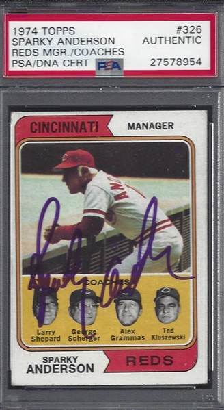 1974 Sparky Anderson Signed Topps Card PSA