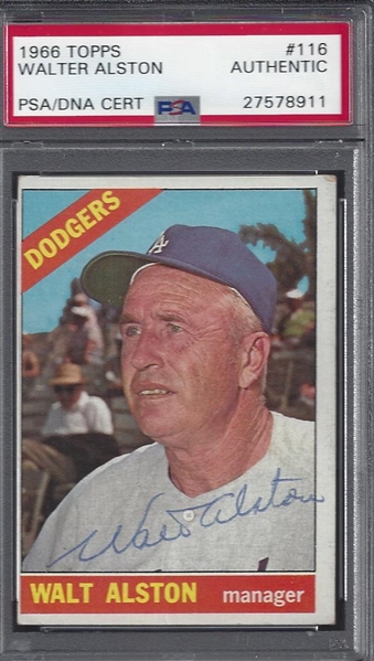 1966 Walter Alston Signed Topps Card PSA