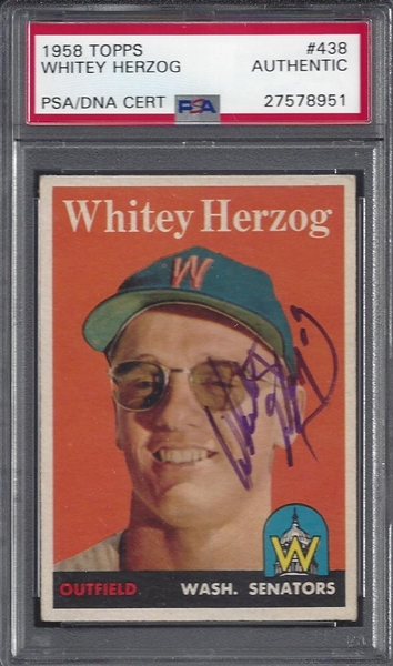 1958 Whitey Herzog Signed Topps PSA