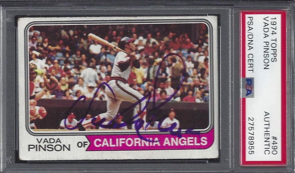 1974 Vada Pinson Signed Topps Card PSA