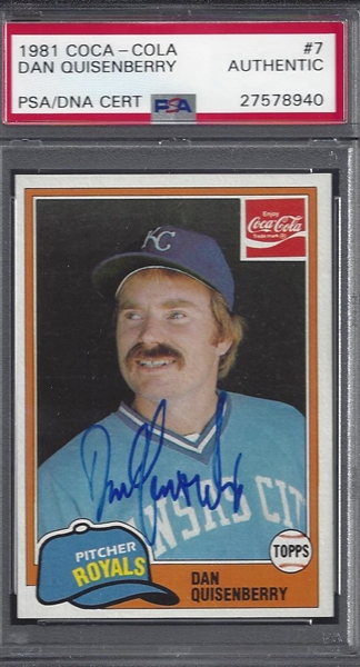 1981 Dan Quisenberry Signed Coca-Cola Card PSA