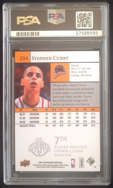 Lot Detail - 2009 Upper Deck Stephen Curry Rookie PSA 10