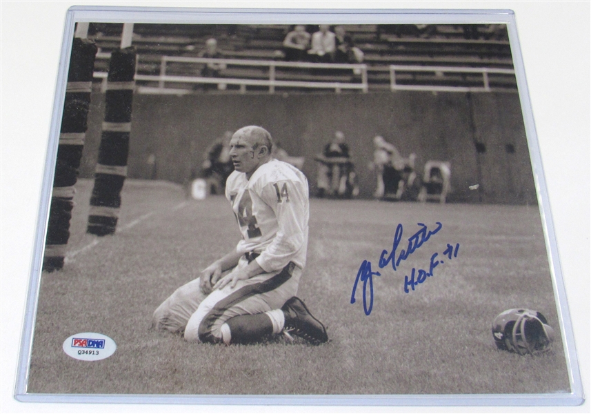 Y.A. Tittle Signed Mini Helmet and 8x10