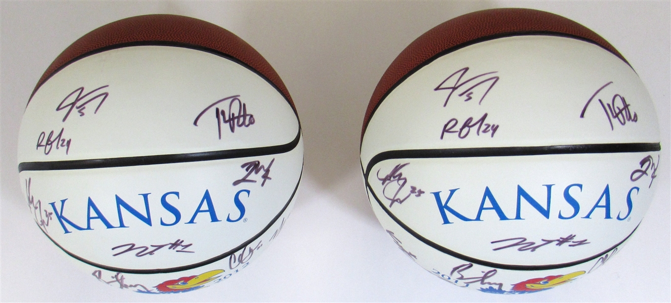 Lot of 2- 2011-12 KU Team Signed Basketballs (National Runner-Up)