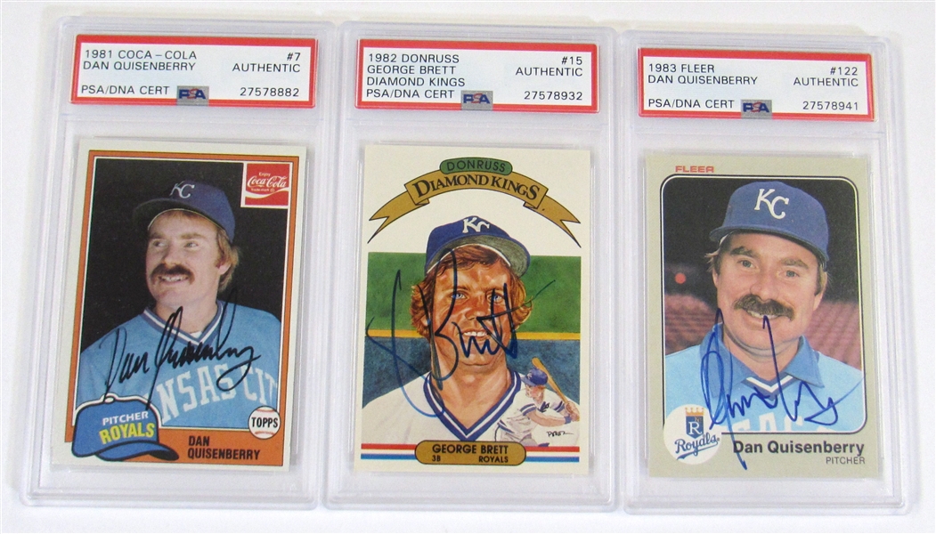 Lot Of 3 Signed Cards (2-Quisenberry & 1-Brett)