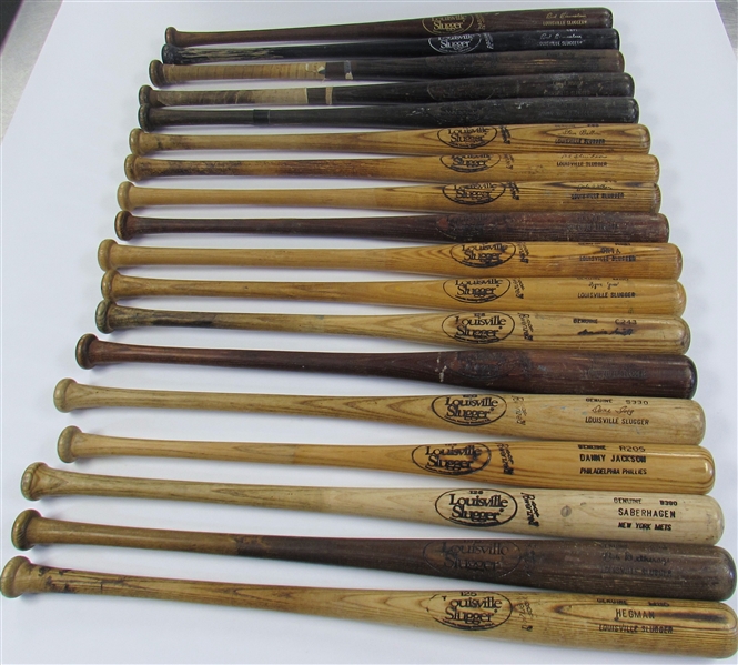 Lot Of 18 Circa 1980-85 Kansas City Royals GU Bats (Balboni, Iorg, Orta, Saberhagen, ETC)