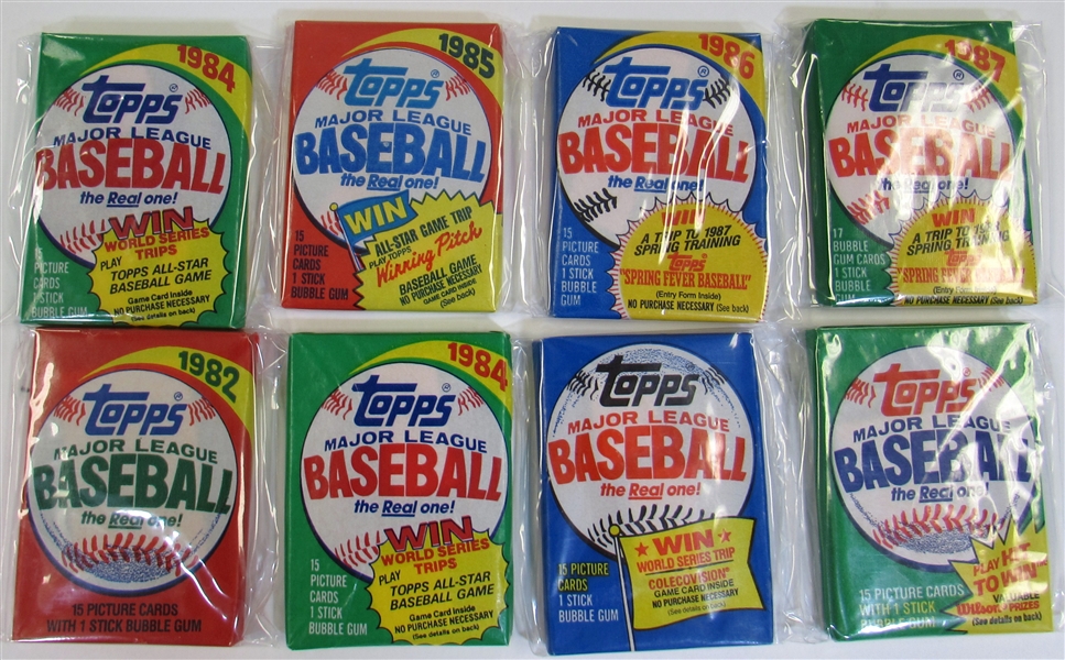 Lot Of 8 Unopened Topps Wax Packs (1980,82,83,84x2,85,86,& 87)