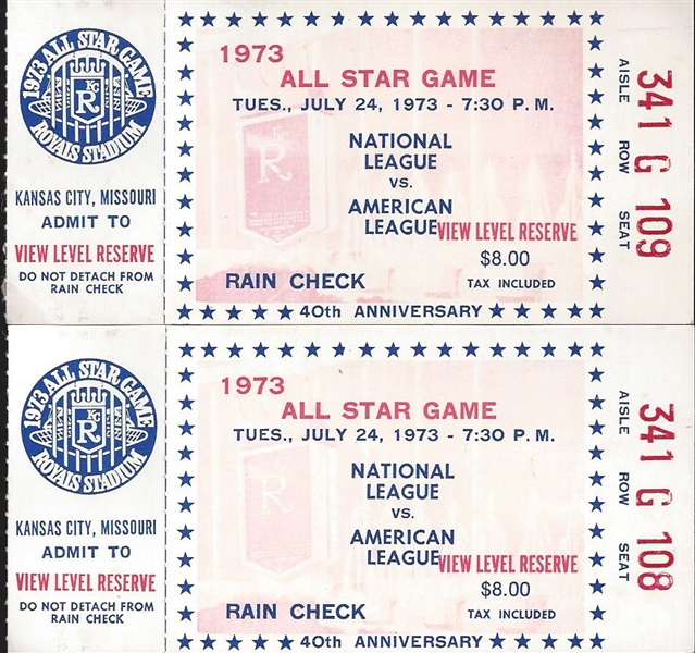 Lot of 2 1973 All-Star Game Tickets