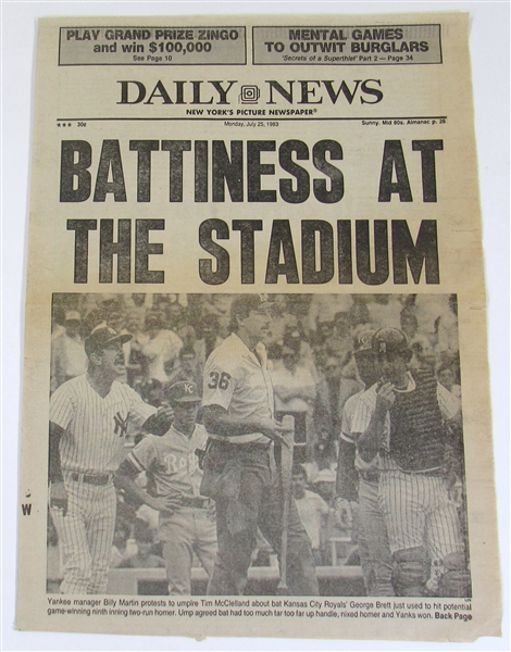 Daily News Pine Tar Game Paper & Original UPI Press Photo