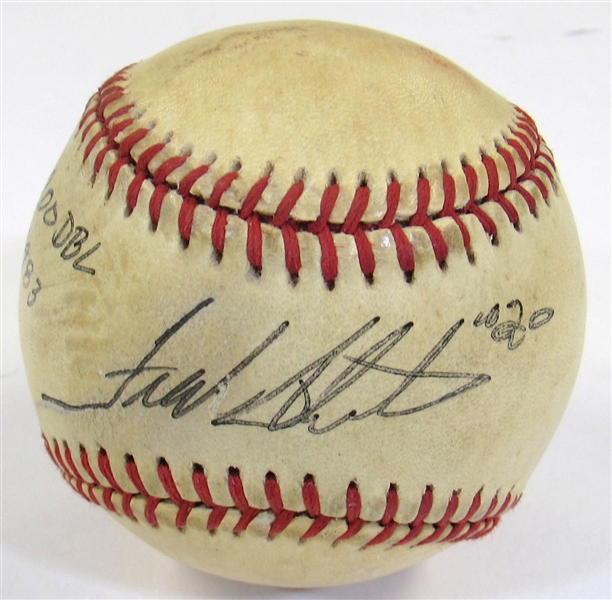 Frank White Game Used Career 200th Double Ball Signed.