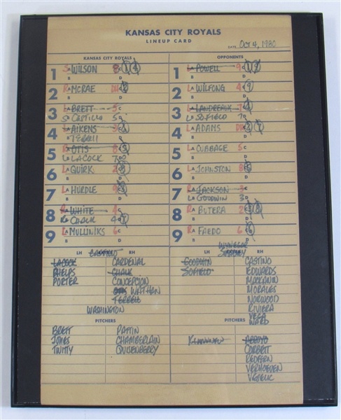 1980 KC Royals Line-Up Card (Bretts Last Game Of Season Finishes .390)