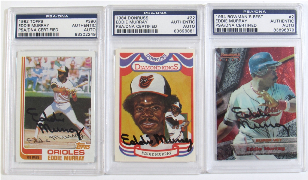 Lot Of 3 Signed Eddie Murray Cards PSA