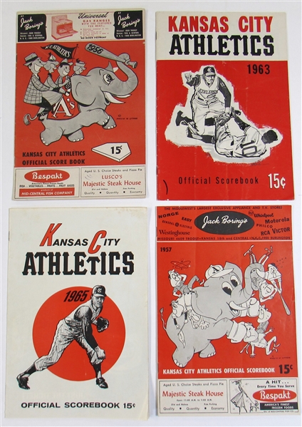 Lot of 4 Kansas City Athletics Score Cards (56,57,63,& 65)