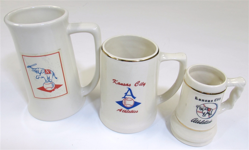 Lot of 3-Kansas City Athletics Ceramic Mugs.