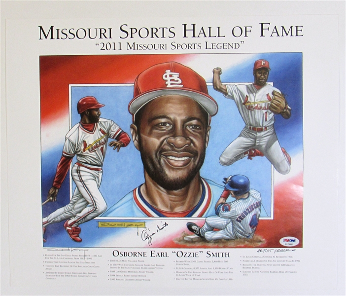 Ozzie Smith Mo Sports Hall Of Fame 2011 Signed Poster PSA