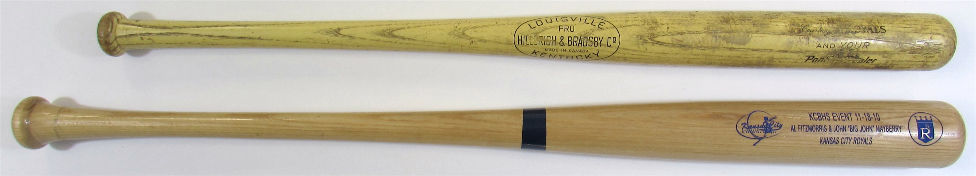 Kansas City Royals souvenir Bats. Stadium give away and John Mayberry & Al Fitzmorris.  