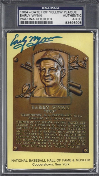 Early Wynn Signed HOF Yellow Plaque PSA/DNA Authentic.