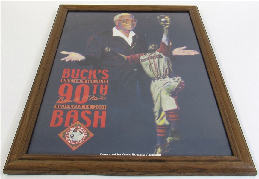 Buck ONeil Signed Bucks 90th Birthday Bash Poster Framed. 30x20