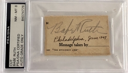 Babe Ruth Signed Cut PSA/DNA NM-MT 8