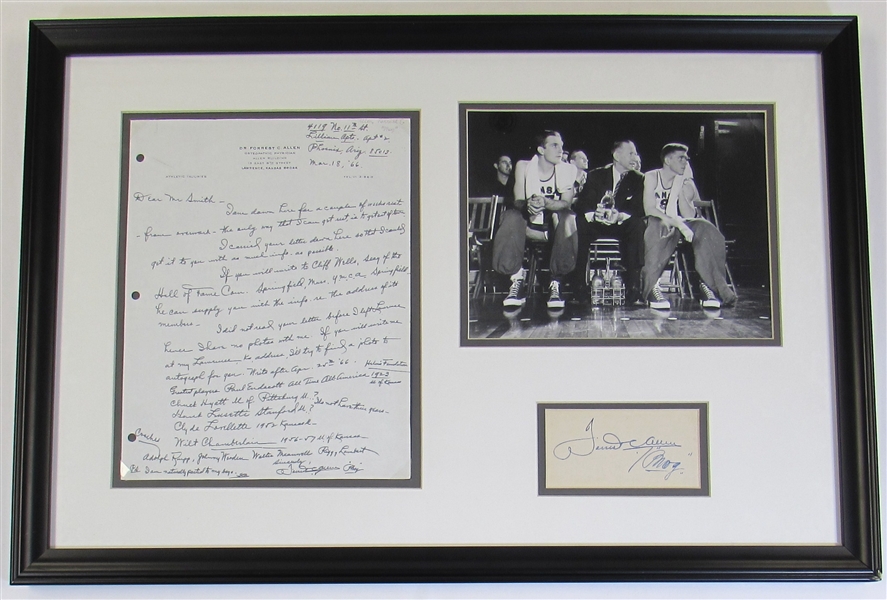 Large Framed Phog Allen Signed Letter & Cut