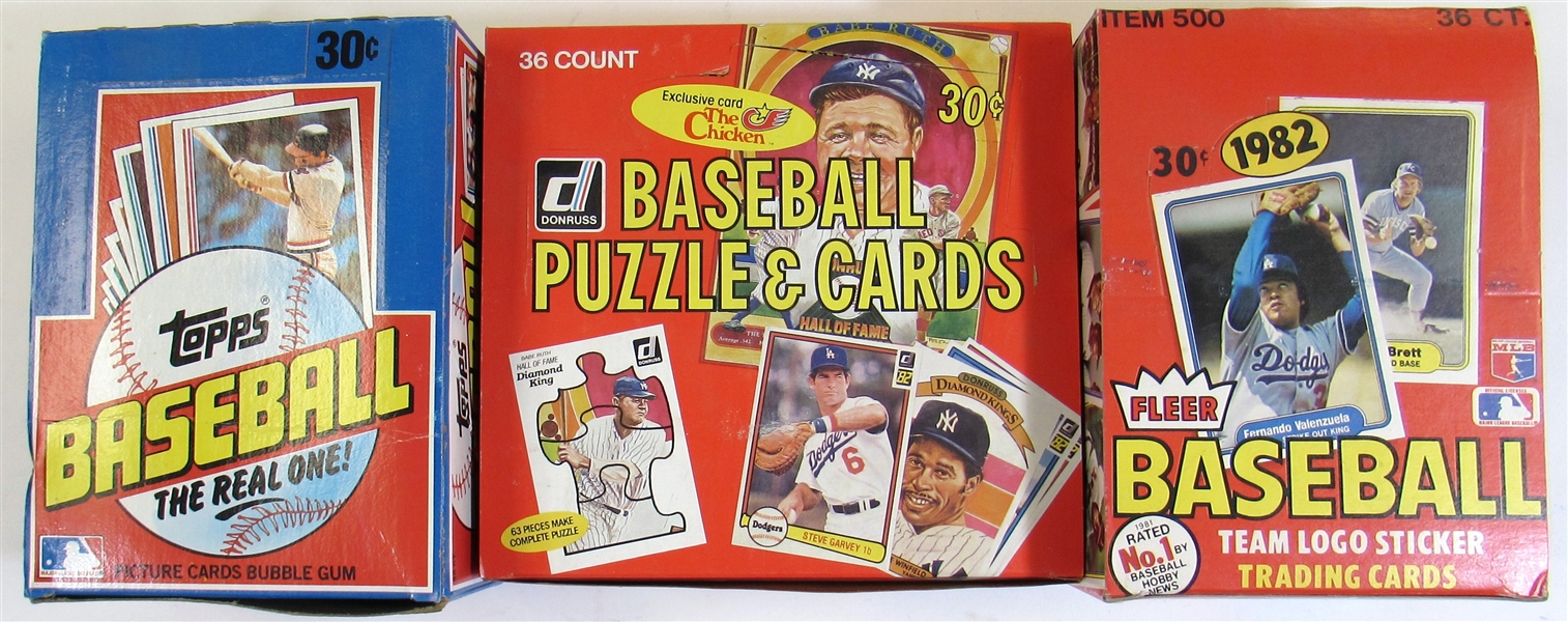 1982 Topps, Donruss, & Fleer Baseball Unopened Boxes