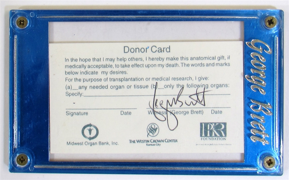 George Brett Signed Organ Donor Card