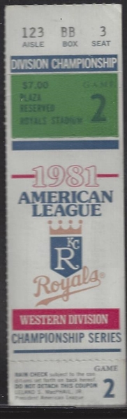 1981 KC Royals A.L. Western Division Championship Series Ticket