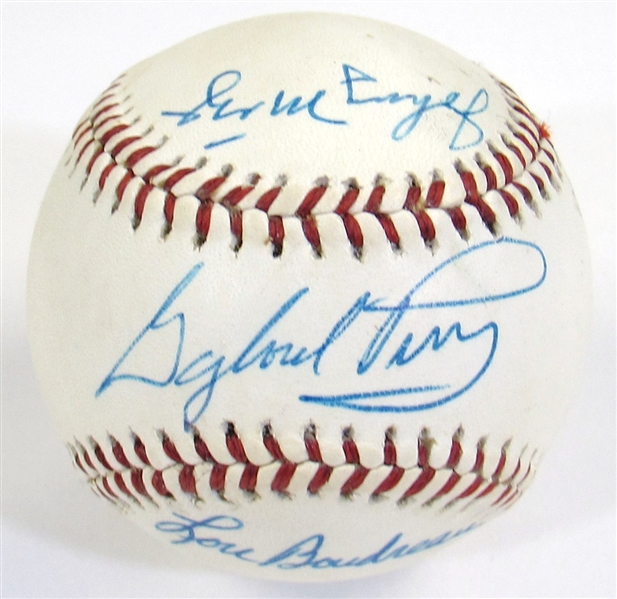 Gaylord Perry, Johnny Mize, Lou Boudreau Signed Baseball
