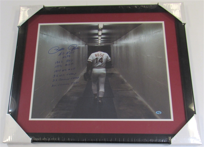 Signed Pete Rose Framed Photo With Inscriptions