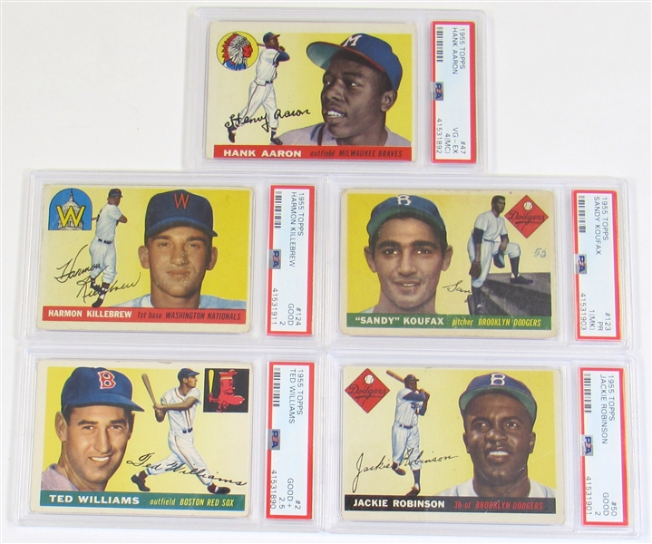 Lot Of 5- 1955 Topps Cards PSA (Koufax, Killebrew, Williams, Robinson, & Aaron)