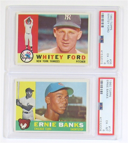 Lot Of 2- 1960 Topps PSA 6 (Whitey Ford & Ernie Banks)
