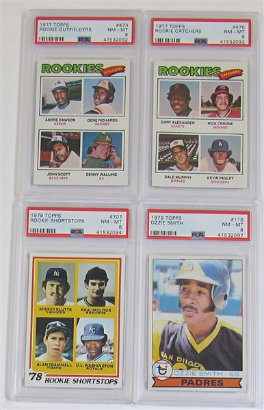 Lot Of 4- 1970s Rookies PSA 8 (Dawson, Murphy, Molitor/Trammell, & Smith)