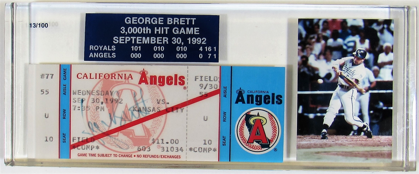 George Brett Signed 3000th Hit Ticket Serial #ered 13/100