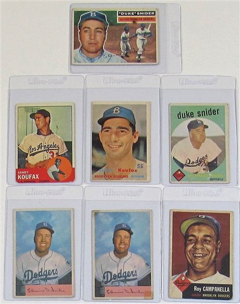 Lot Of 7 Brooklyn/L.A. Dodgers Cards (Koufax,Snider,Campanella)