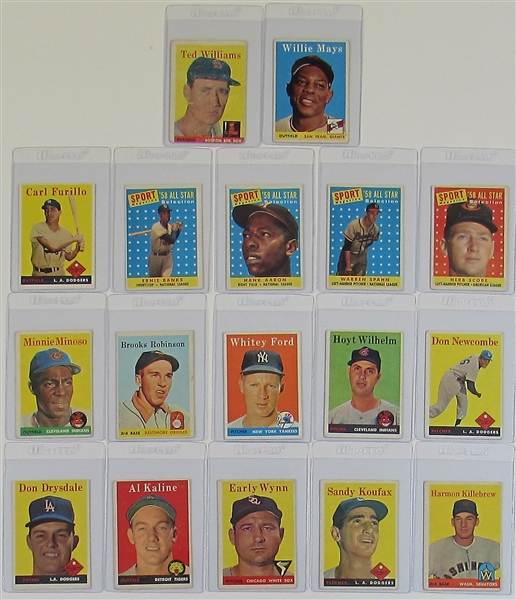 Lot Of 17-1958 Topps Hofers & Stars Baseball Cards (Williams, Mays, Koufax, ETC)