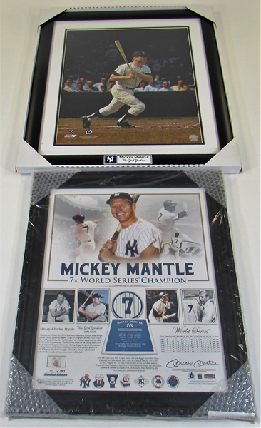 Lot Of 2- Mickey Mantle Framed Display Pieces  