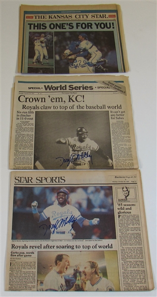 Lot Of 3- 1985 WS Championship KC Star News Papers Signed Darryl Motley & Biancalana