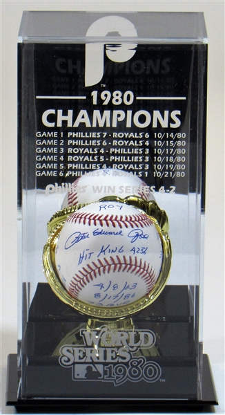 Pete Rose Signed Ball & 1980 WS Display Case