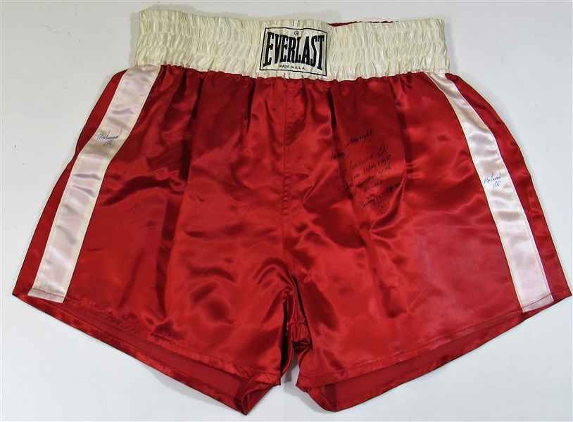 Lot Detail - Muhammad Ali 3 x time signed Boxing Trunks