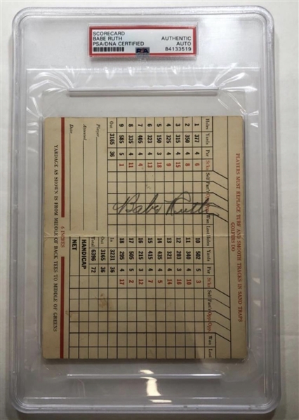 Babe Ruth Signed Golf Match Scorecard PSA/DNA Cert