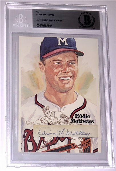 Eddie Mathews Signed Card Becket Authentinicated