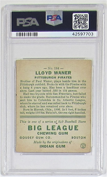 Lot Detail - 1933 Goudey Lloyd Waner (PSA 3)