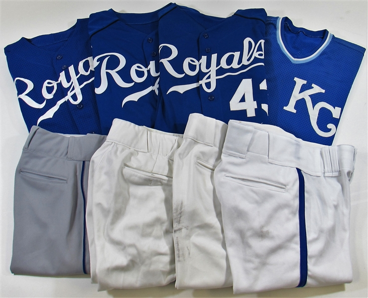 Kansas City Royals Game Used Jersey & Pants Lot of 4 - Tom Burgmeier