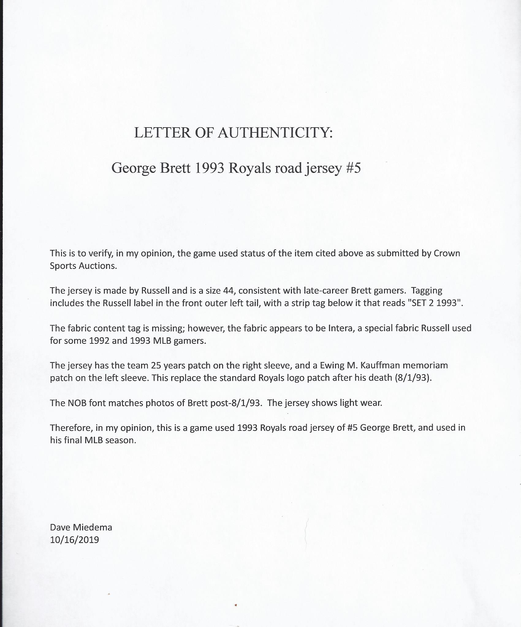 George Brett Signed KC Royals Jersey - CharityStars