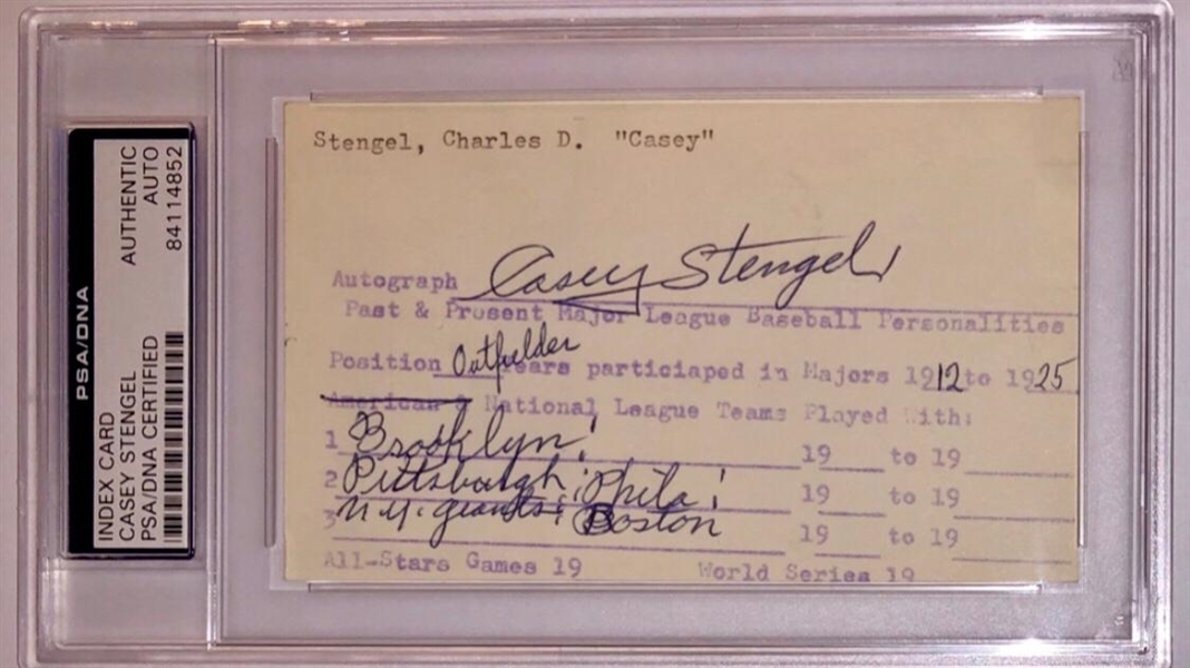 Charles D. “Casey” Stengel Signed Index Card