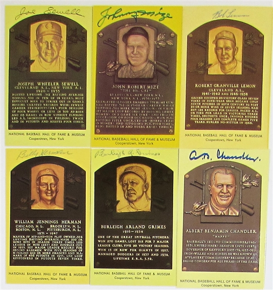 Lot Of 6 Signed HOF Postcards (Chandler,Grimes,Herman,Lemon,Mize, & Sewell)