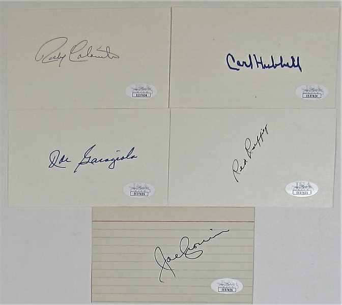 Lot Of 5 Signed Index Cards (Colavito,Cronin,Garagiola,Hubbell, & Ruffing)